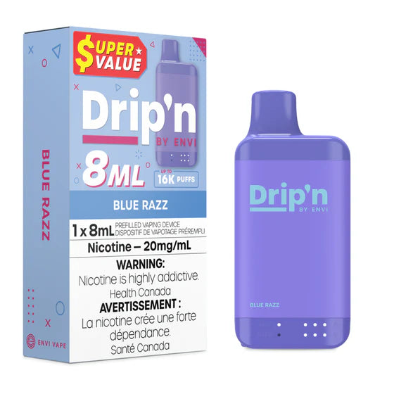 Drip'n by Envi 8ML Disposable Vape 16k Puffs-Blue Razz 20MG
