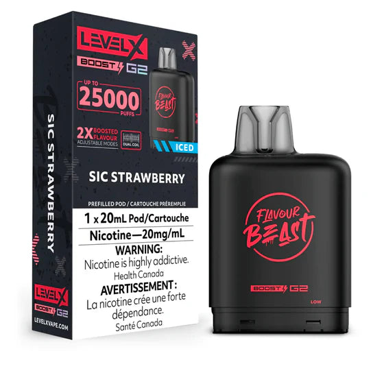 50k Level X Flavour Beast Boost Pod - Sic Strawberry Iced (Without Battery)