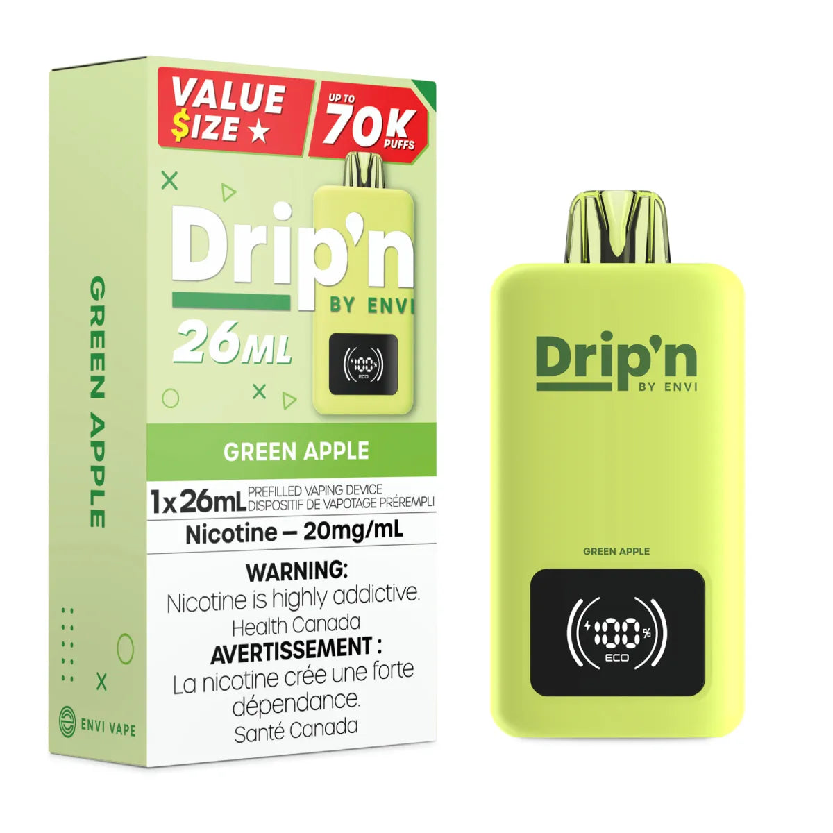 Drip'n by Envi Disposable 70k Puffs- Green Apple