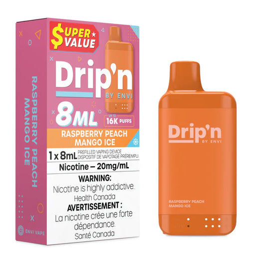 Drip'n by Envi 8ML Disposable Vape 16k Puffs-Raspberry Peach Mango Ice