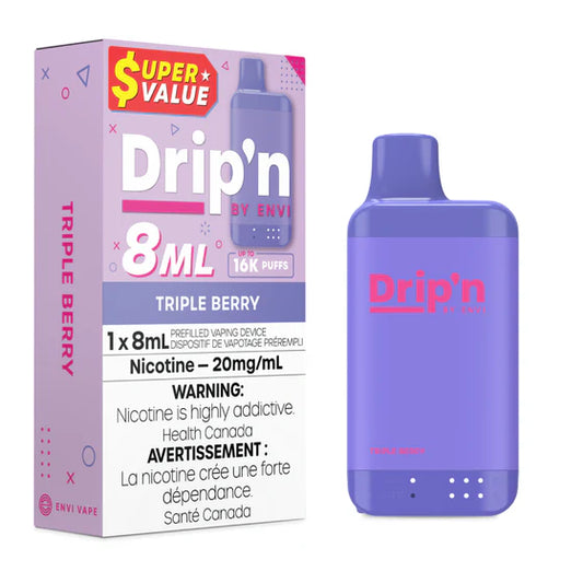 Drip'n by Envi 8ML Disposable Vape 16k Puffs-Triple Berry 20MG