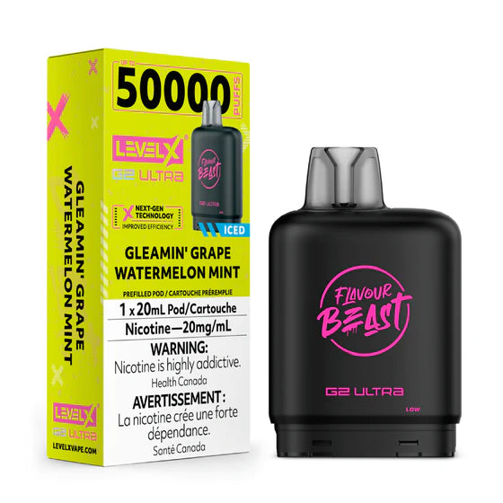 Level X Flavour Beast Chuggin' G2 Ultra - Gleamin' Grape Watermelon Mint 50k Puffs (Without Battery)