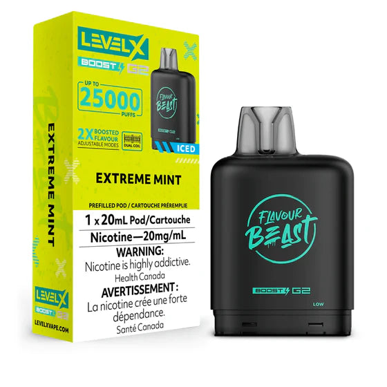 50k Level X Flavour Beast Boost Pod 20mL - Extreme Mint Iced (without battery)